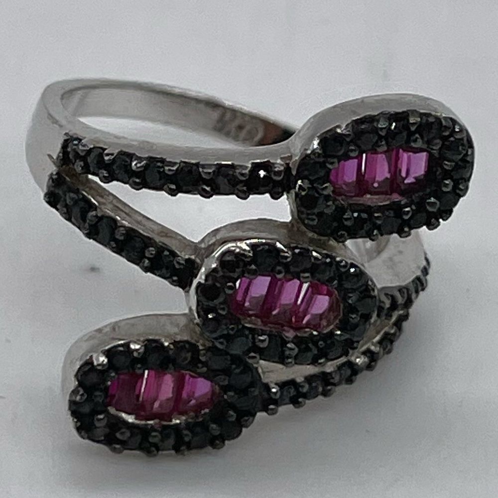 Triple Twisted Crystals and Rhinestones 925 Sterling Silver Ring